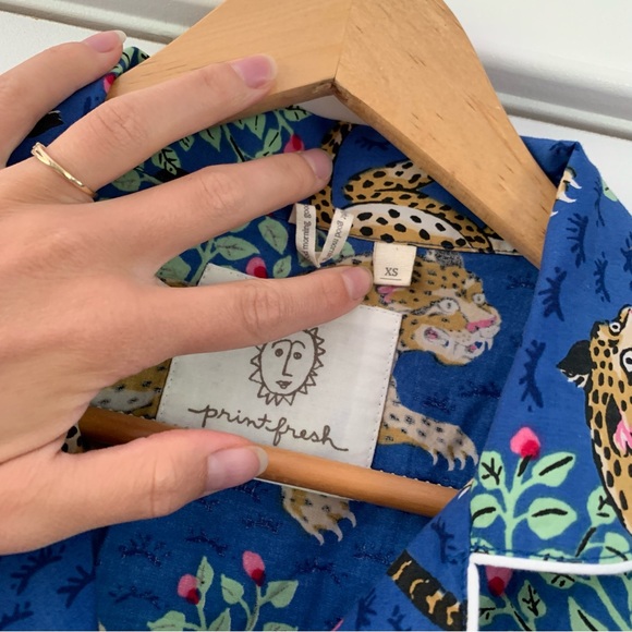 PRINT FRESH Pajamas Bagheera Leopard Blue Pjs Set Short Sleeve Top & Pants XS - Picture 6 of 8